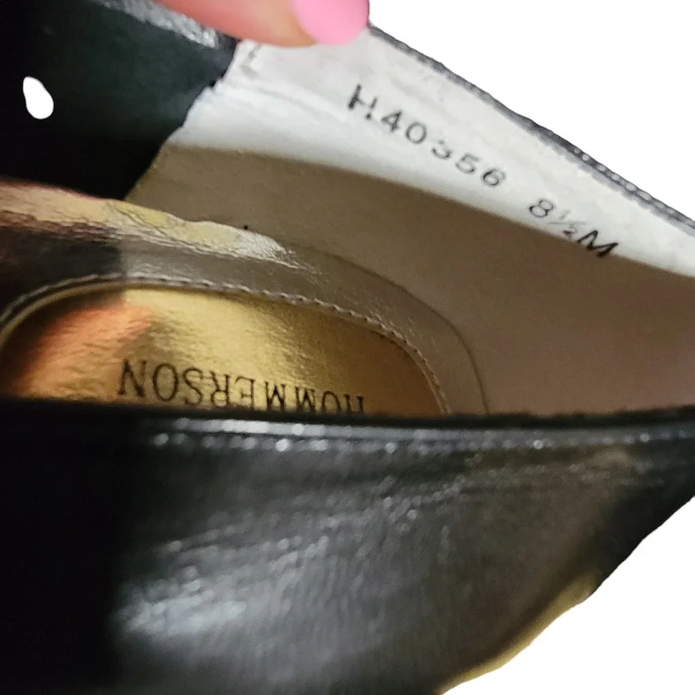 Ros Hommerson “Envy” Black Leather Low Wedge‎ Espadrille Slip On Flats 8.5M